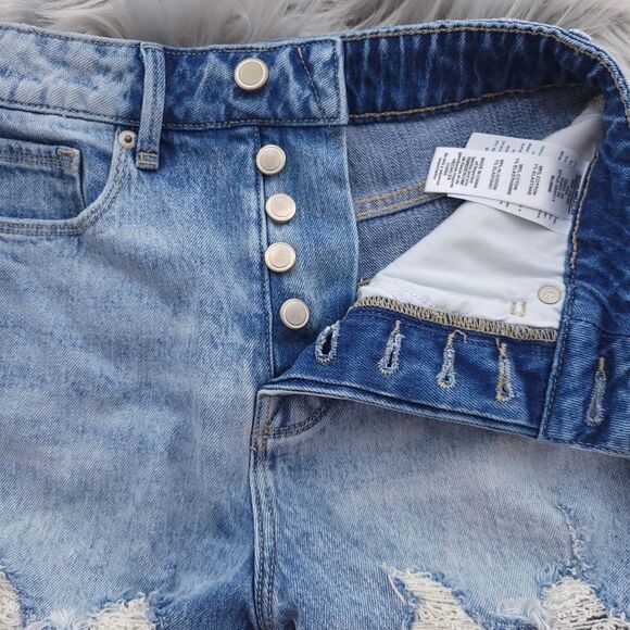 Good American Womens Size 00/24 Blue Distressed Button Fly Shorts - Picture 6 of 9